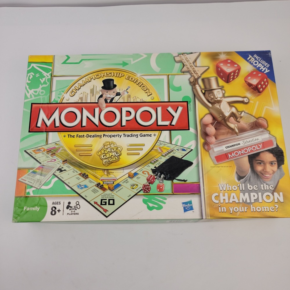 Monopoly Championship Edition Board Game Parker Brothers Hasbro with Trophy